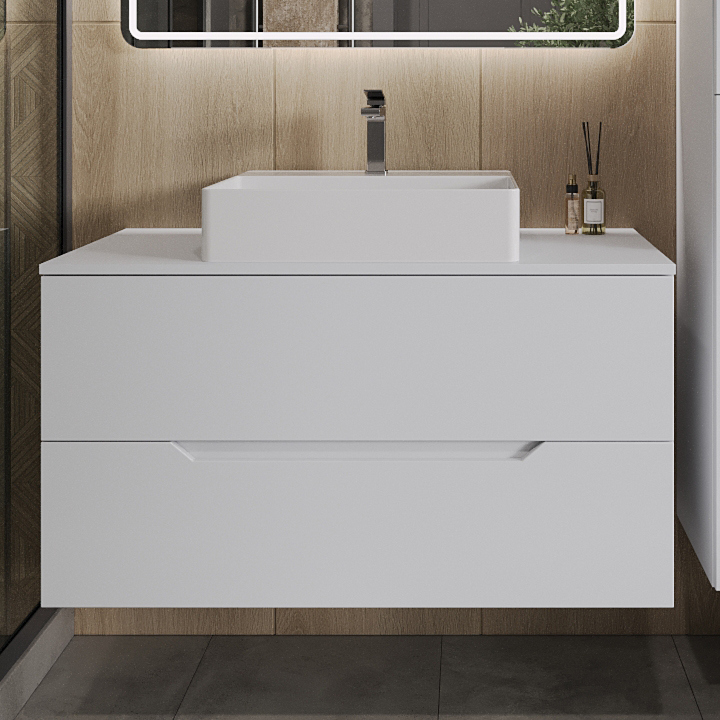 

Тумба с раковиной Orange Line 100 подвесная, 2 ящика, матовая белая с раковиной B04-500W