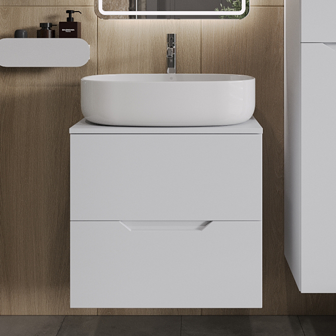 

Тумба с раковиной Orange Line 60 подвесная, 2 ящика, матовая белая с раковиной B08-600W