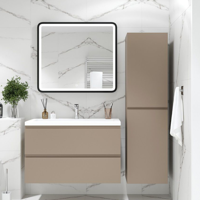 

Мебель для ванной комнаты Art&Max Бьянки (Bianchi) 90 подвесная, капучино матовый, белая раковина