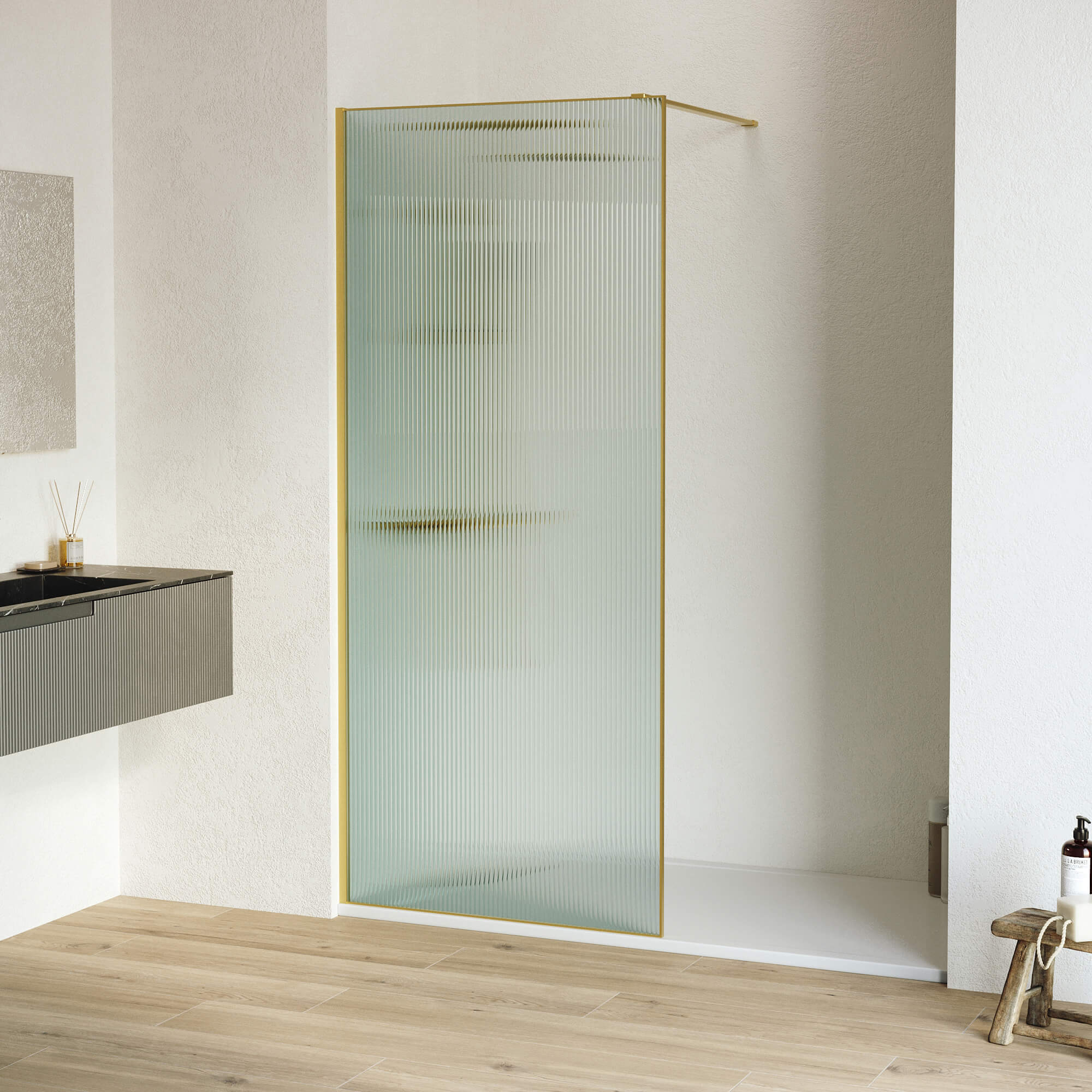 

Душевая перегородка RGW Walk In WA-08G 80х195 см, профиль золото brush, стекло рифленое