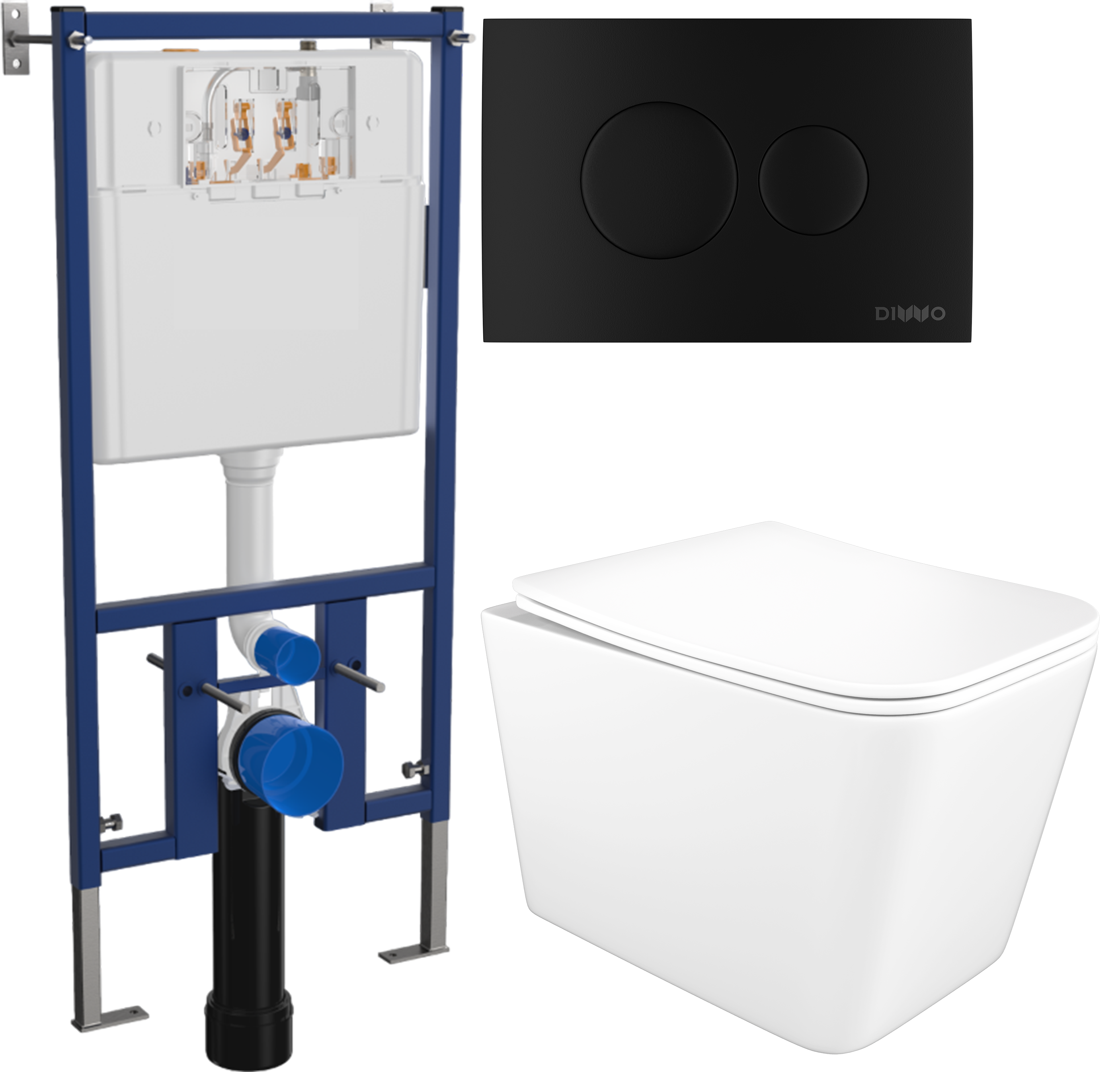 Комплект 3 в 1 Унитаз подвесной STWORKI Молде S23401WH безободковый с микролифтом антивсплеск Инсталляция DIWO 4501 Кнопка 7313 цвет матовый черный 20076₽