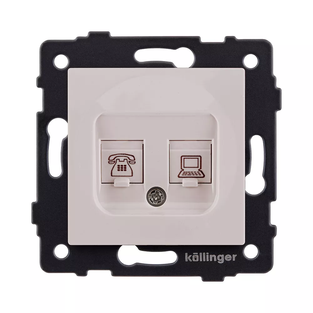 Розетка двойная RJ11 + RJ45 Cat.6, кашемир матовый Kollinger REA-011CM для Aspekt, Eleganz, Reflex
