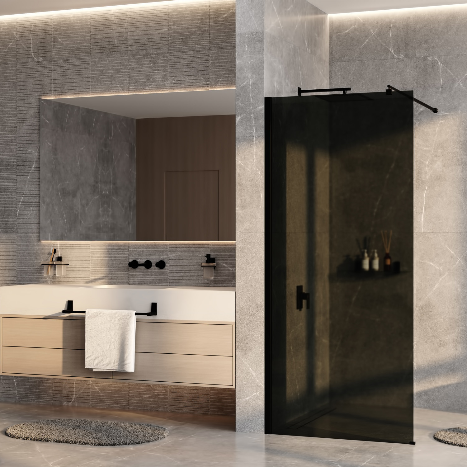 

Душевая перегородка Wasserkraft Rur 30W 110 см, профиль матовый черный, стекло тонированное