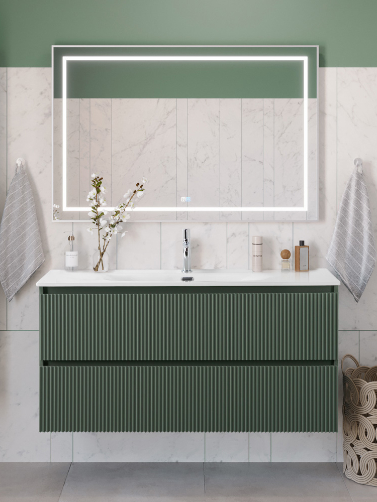 

Мебель для ванной комнаты BelBagno Uno 120 подвесная, 2 ящика, матовая еловая