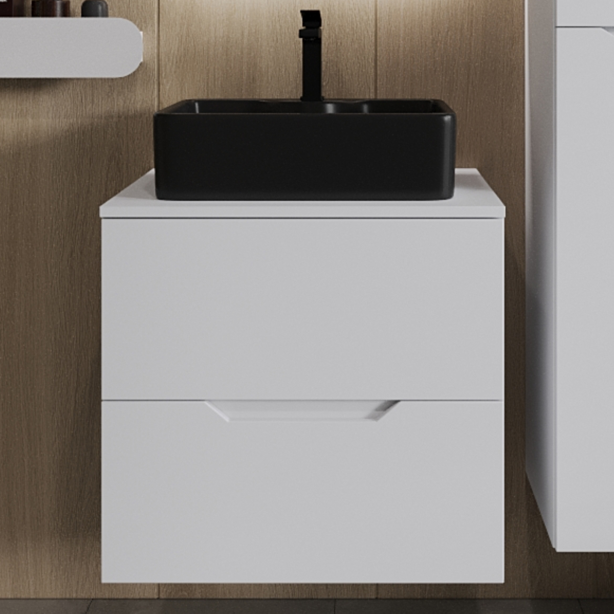 

Тумба с раковиной Orange Line 60 подвесная, 2 ящика, матовая белая с раковиной B01-475mb