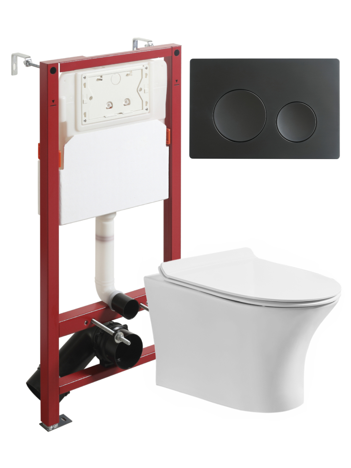 

Комплект Orange CI01-100W+APB144 Унитаз подвесной безободковый, с микролифтом + Система инсталляции + Кнопка смыва матовая черная