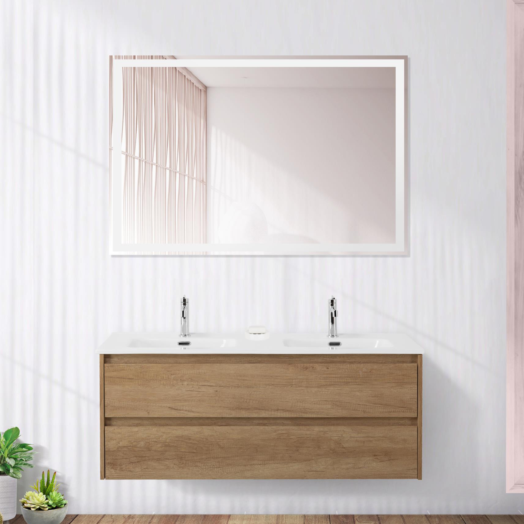 

Мебель для ванной комнаты BelBagno Kraft 120 2 ящика, для двоих, rovere nebrasca nature