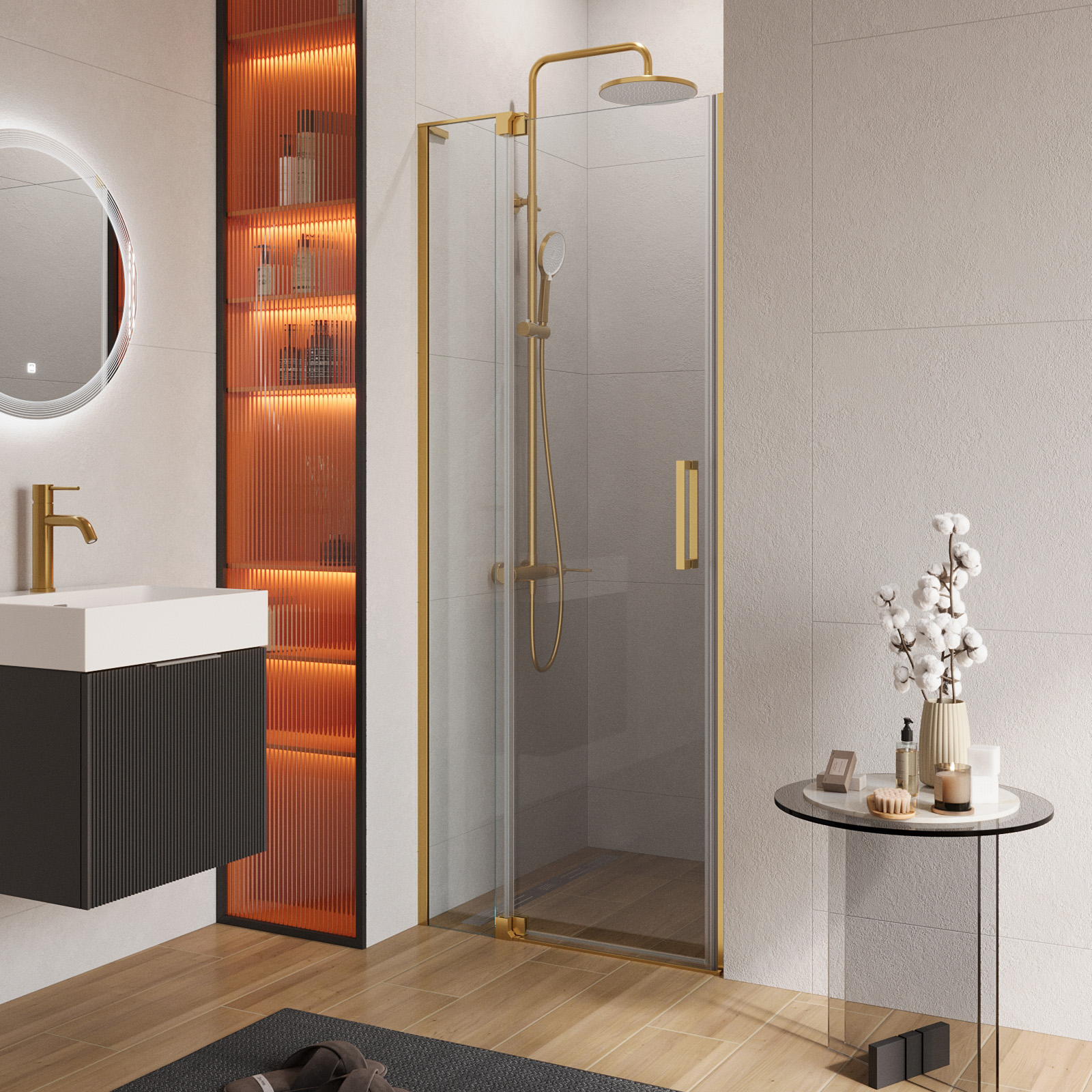 

Душевая дверь в нишу Cezares Slider SLIDER-B-1-80/90-C-BORO 90 см, профиль брашированное золото, стекло прозрачное