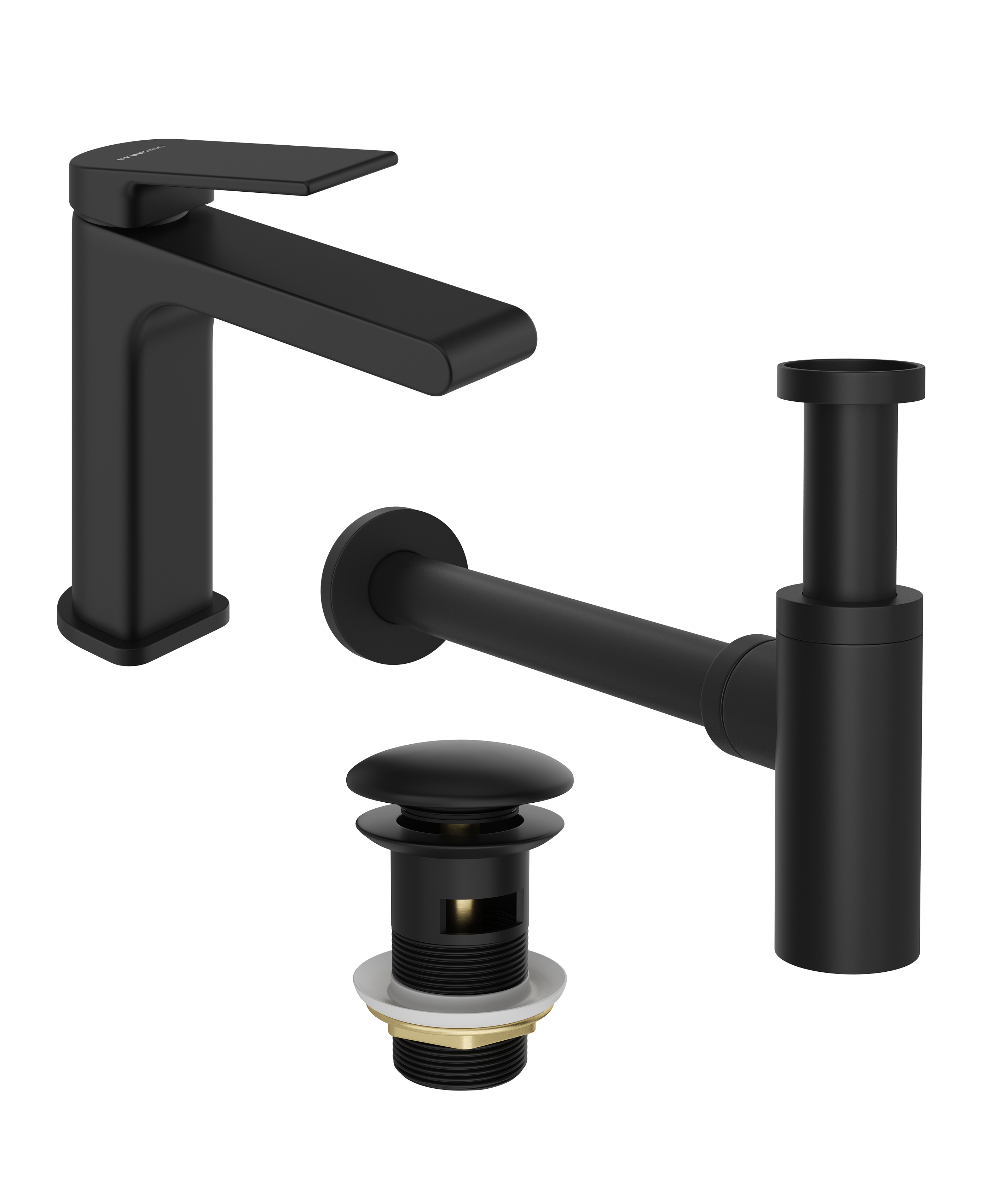 

Комплект Смеситель STWORKI Ольборг S20010BK черный + Сифон SD-001BK черный матовый + Донный клапан SW-001BK черный матовый