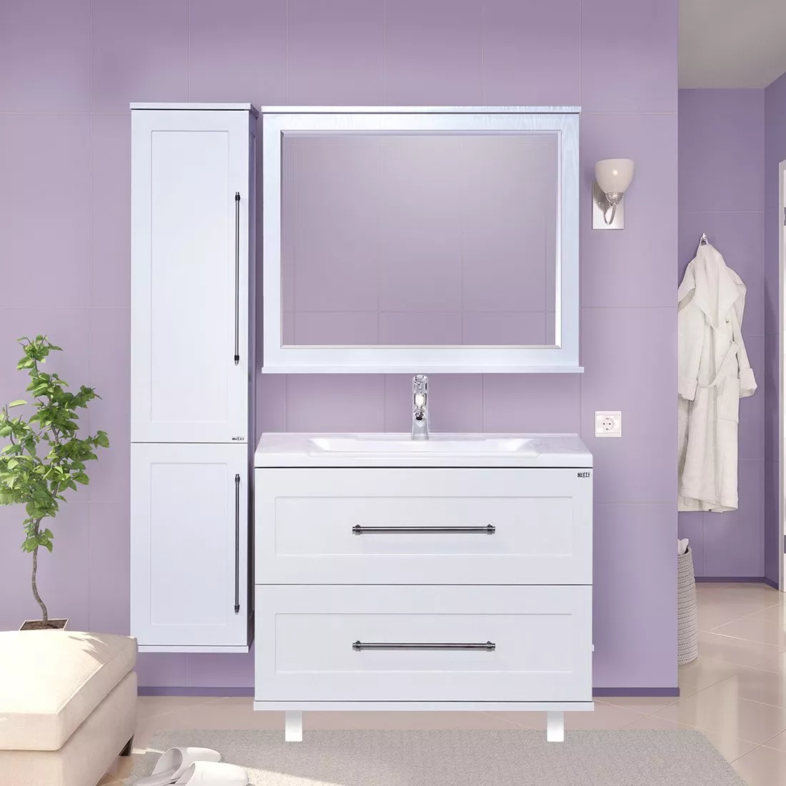 

Мебель для ванной Misty Марта 100 напольная белая фактурная