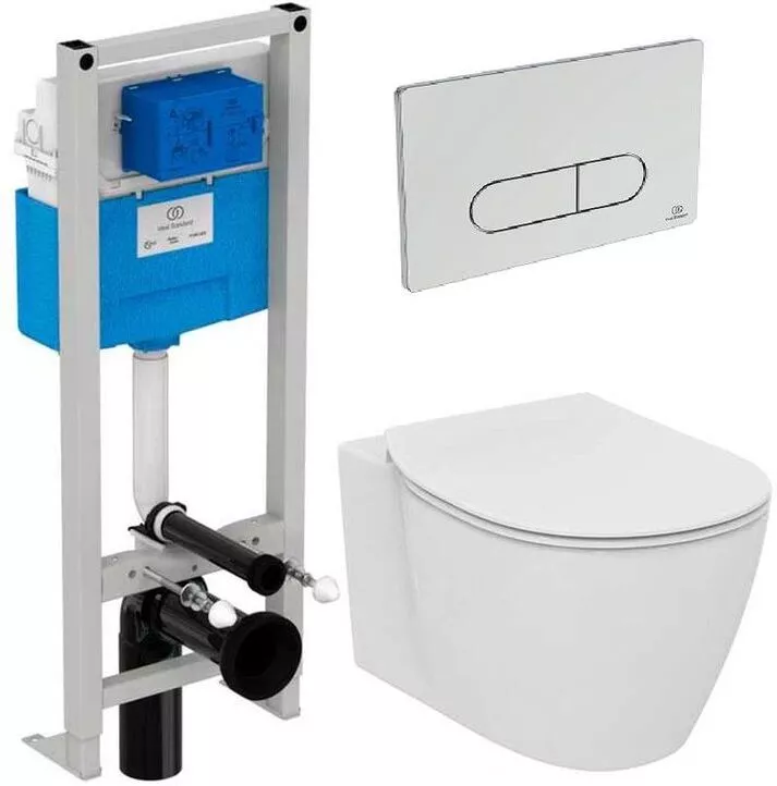 

R030701 CЕТ E047901 CONNECT AquaBlade® Подвесной унитаз, E772401 CONNECT Тонкое сидение и крышка, R020467 инсталляция, R0115AA панель смыва