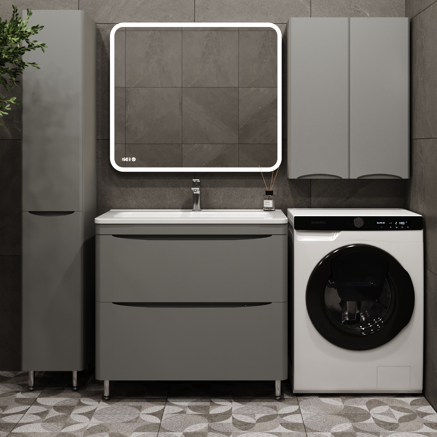 

Мебель для ванной комнаты Style Line Бергамо Мини 90 Люкс Plus напольная, антискрейтч серая