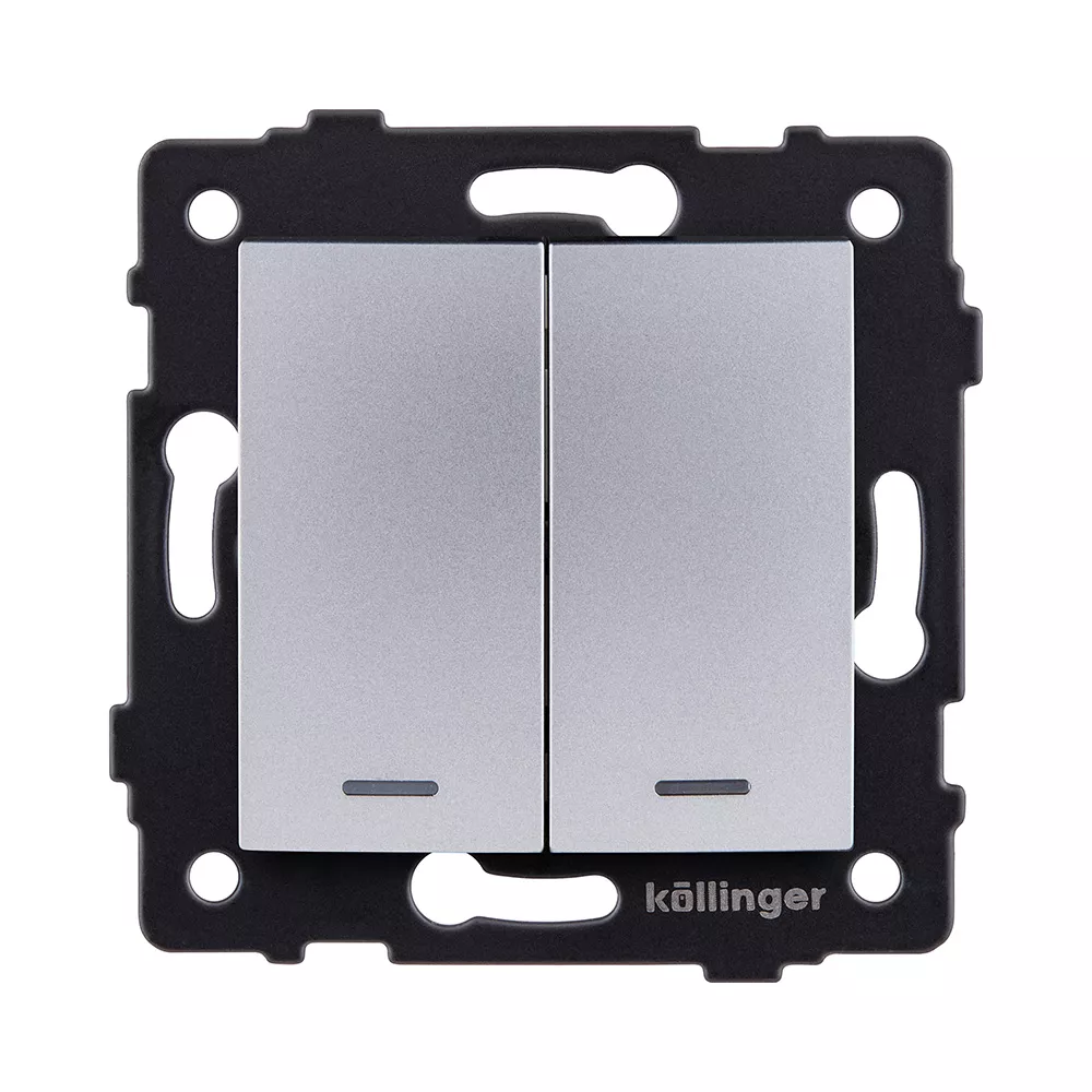 

Выключатель 2-клавишный проходной 10А/250В с LED подсветкой, изогнутый, серый Kollinger REA-R-010GY для Aspekt, Eleganz, Reflex