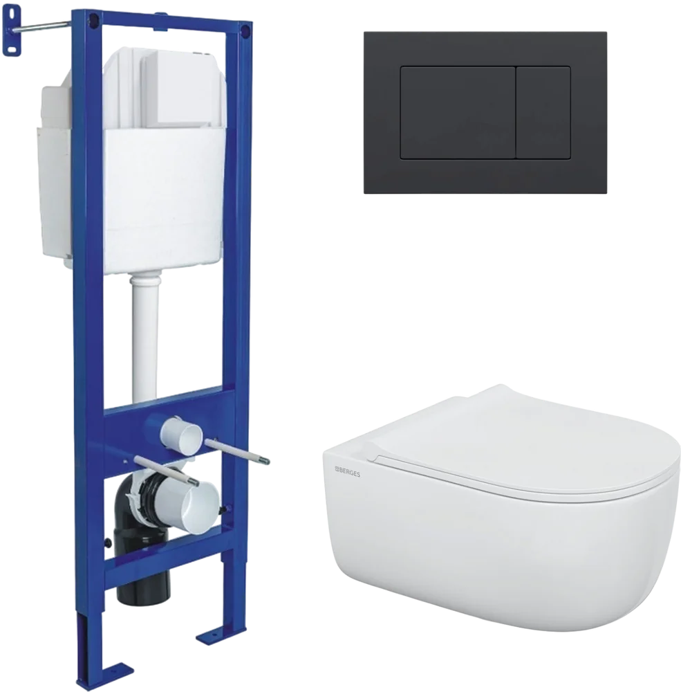 

Комплект унитаза Ego Xl Rimless с инсталляцией Atom белый, с сиденьем микролифт и клавишей смыва soft touch черный матовый