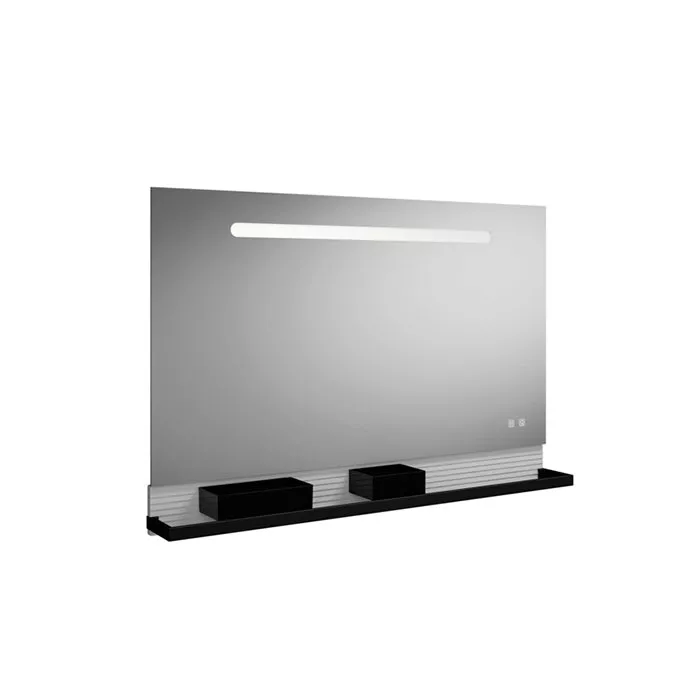 Burgbad  Зеркало FIUMO с подсветкой 1200*700*150 мм ,светод освещ,1 сенс выкл, обогрев,корпус аллюмин,2 ящика ,рейлинг черные,панель FOT2 белая