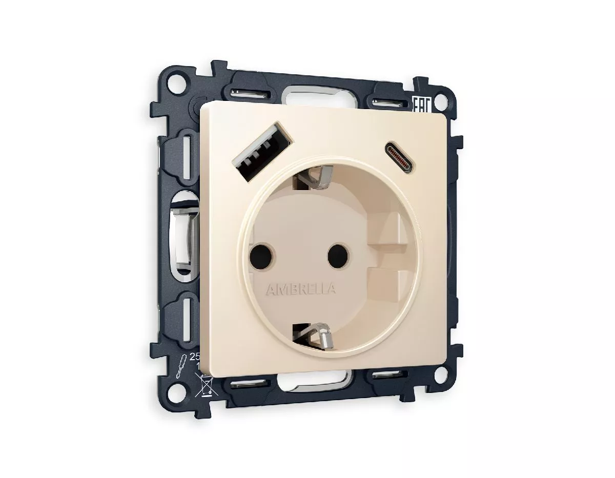 

Комплект механизма розетки 2USB A+C 20W (быстрая зарядка) с/з Ambrella Volt Alfa MA330010