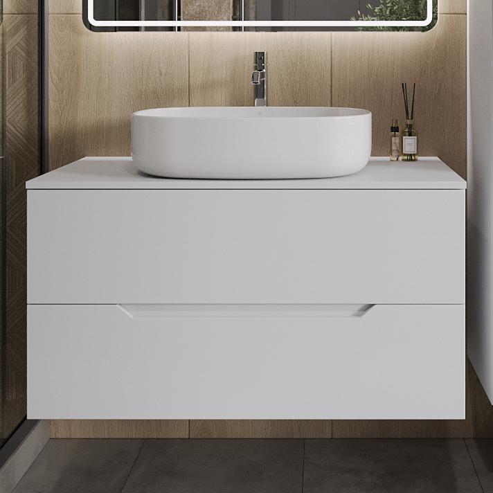 

Тумба с раковиной Orange Line 100 подвесная, 2 ящика, матовая белая с раковиной B04-600W