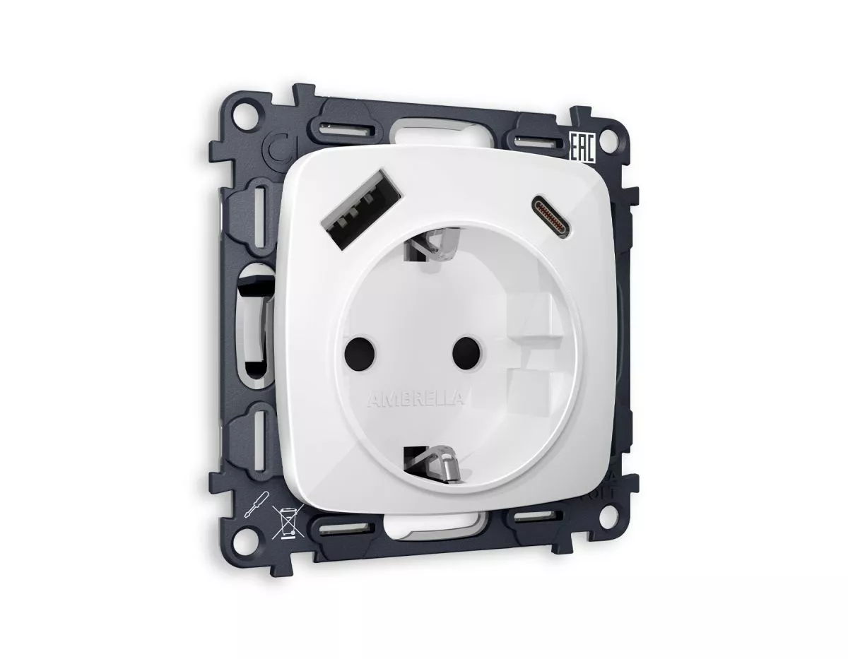 

Комплект механизма электрической розетки USB A+C 20W Ambrella Volt Omega (OP1100, VM160) MO110010