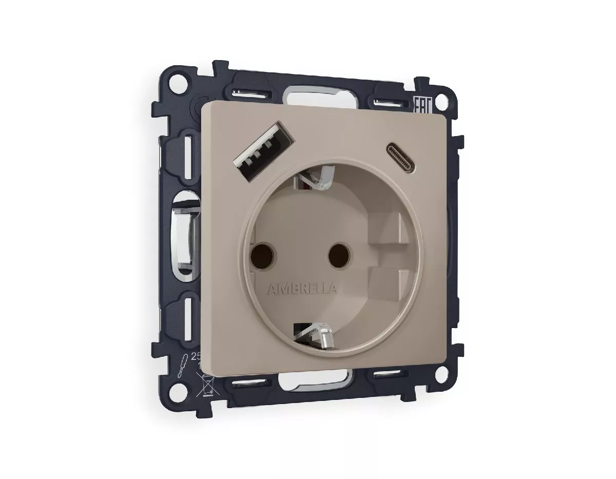 

Комплект механизма розетки 2USB A+C 20W (быстрая зарядка) с/з Ambrella Volt Alfa MA370010