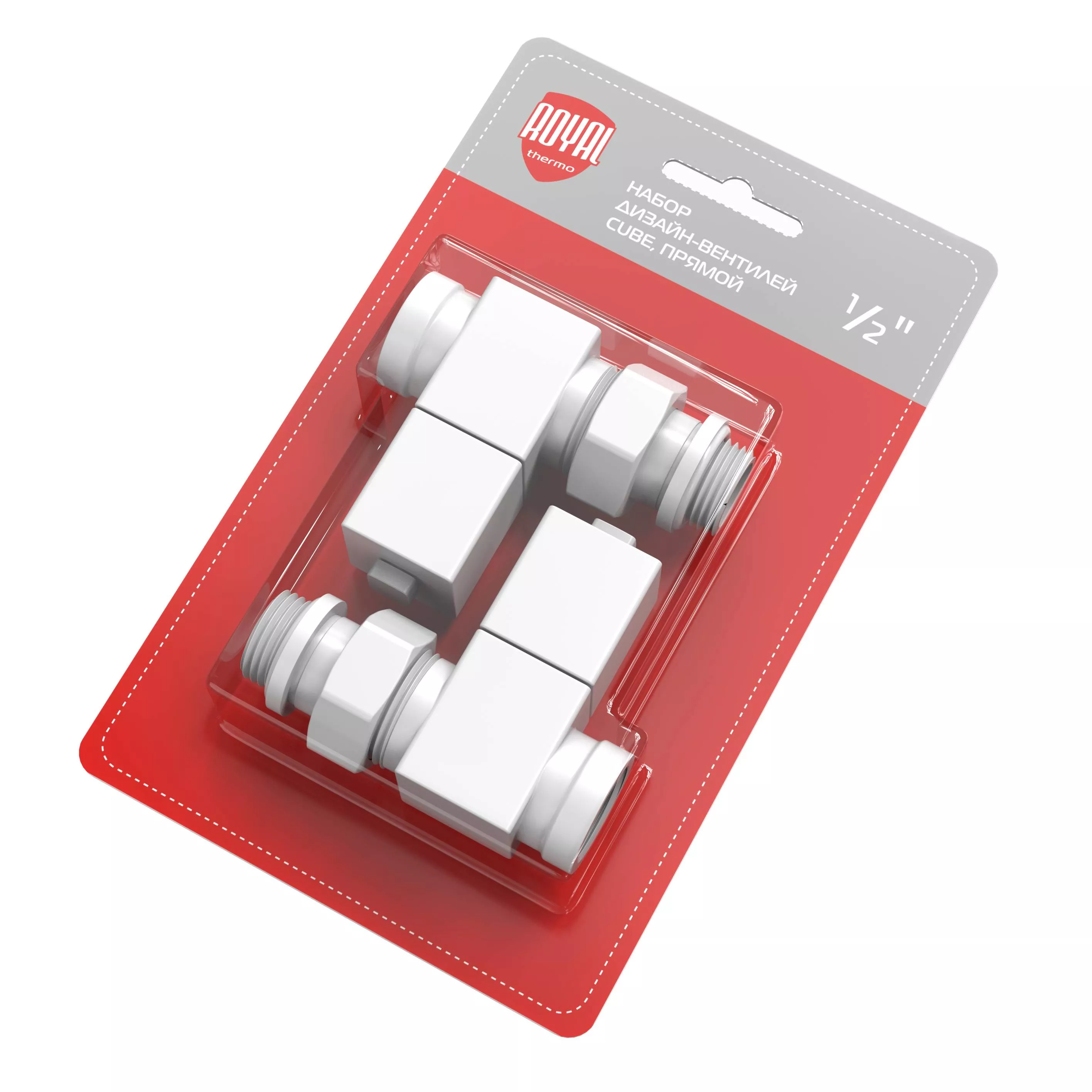 

Набор дизайн-вентилей Royal Thermo CUBE, прямой (белый) 1/2