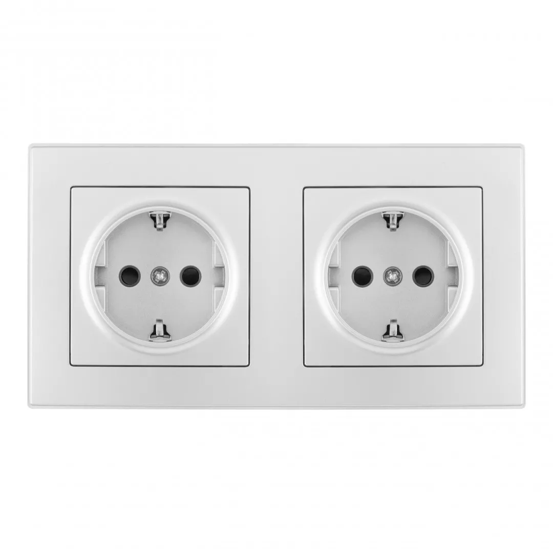 

Розетка двойная (двухпостовая) с/з и шторками Arte Milano SET06-2-40-1x2 silver