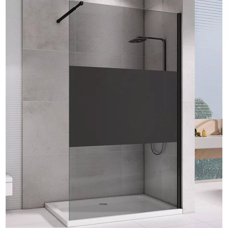 

Душевая перегородка Abber Immer Offen 120 AG69120BT черная, стекло прозрачное с тонированной полосой