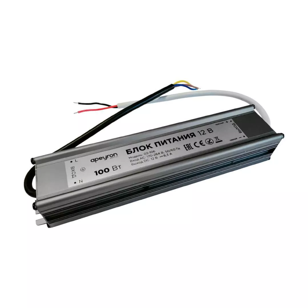 

Блок питания Apeyron 12V 100W IP67 8,33A 03-106