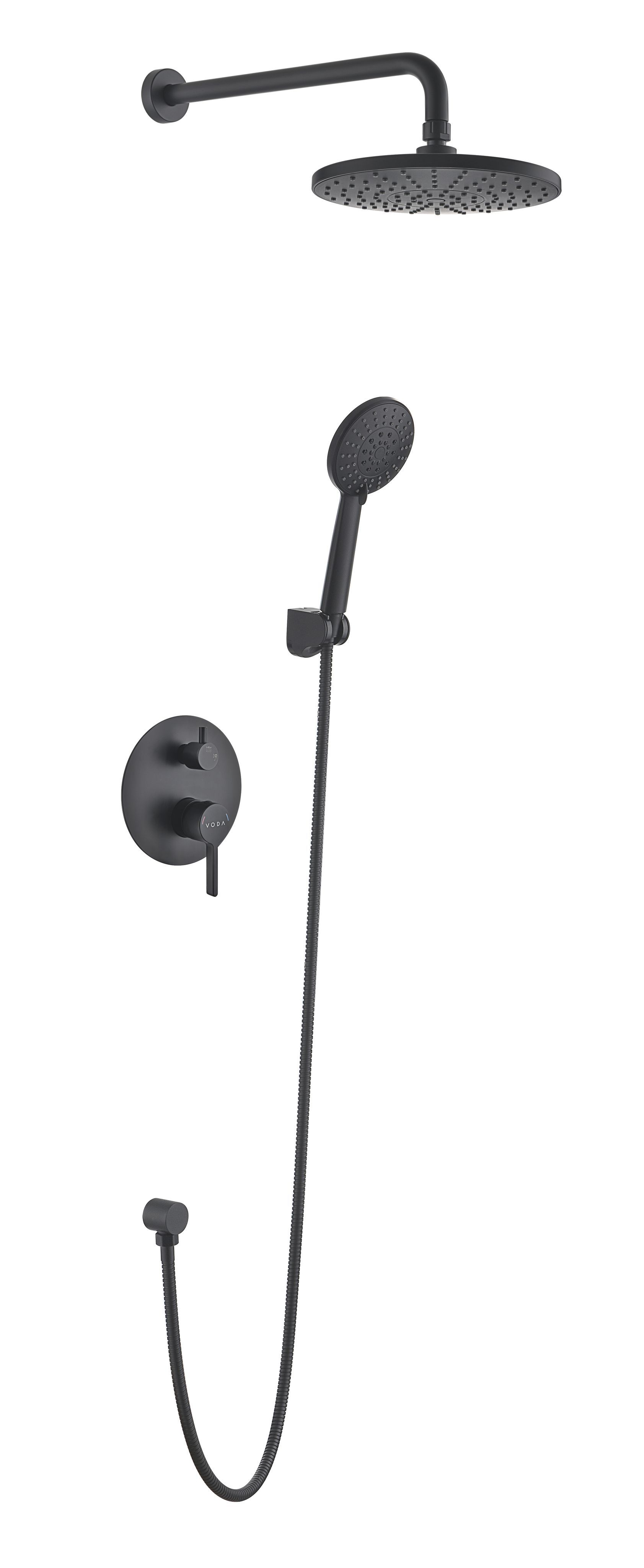 

VODA. Душевая система скрытого монтажа, нержавеющая сталь, лейка и шланг в комплекте, цвет черный, гарантия 7 лет