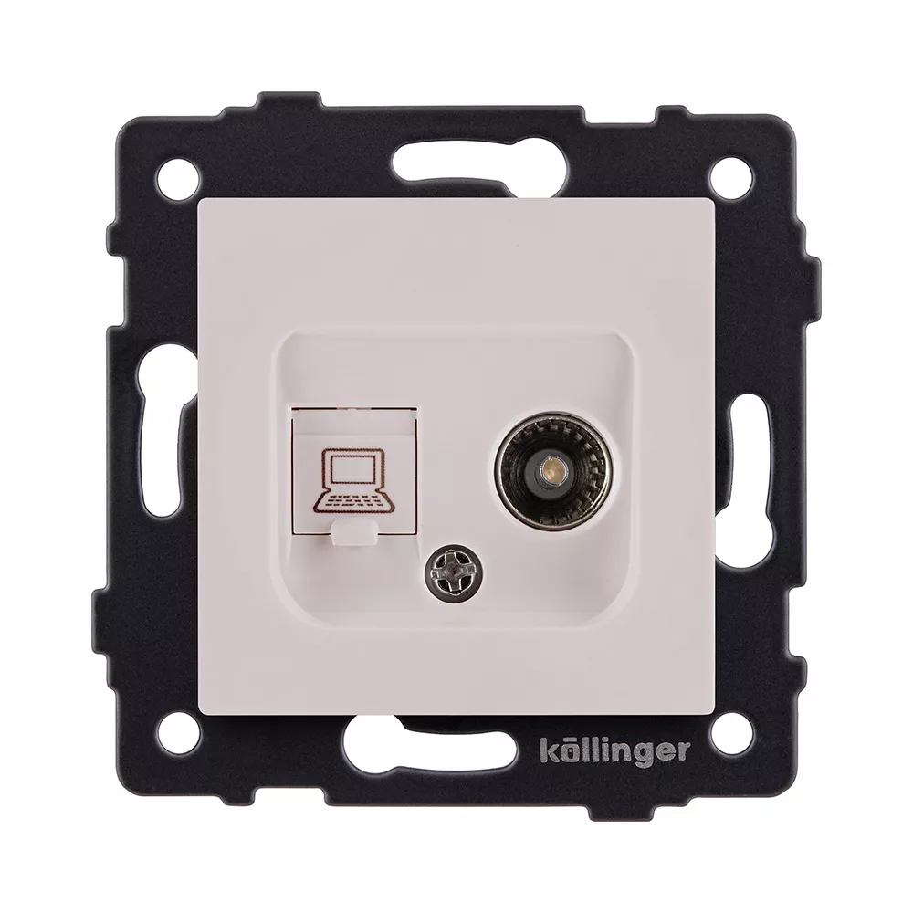 Розетка двойная TV (мама) + RJ45 Cat.6, кашемир матовый Kollinger REA-021CM для Aspekt, Eleganz, Reflex