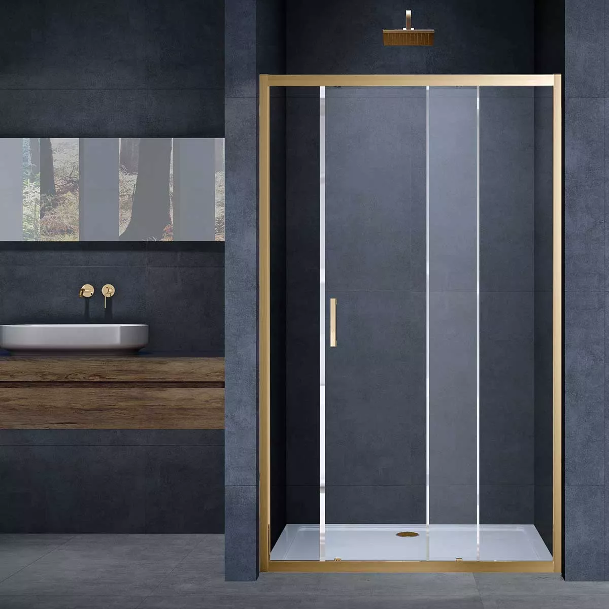 

Душевая дверь в нишу Vincea Alpha VDS-3AL150CLG 150 см, профиль брашированное золото, стекло прозрачное