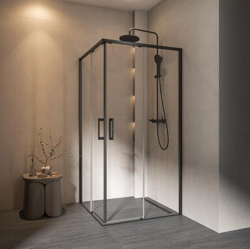 Душевой уголок KERAMA MARAZZI Lindo 100х100 см профиль матовый черный стекло прозрачное 59990₽