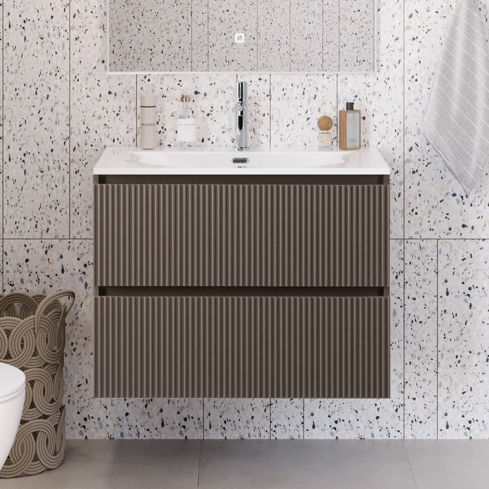 

Тумба с раковиной BelBagno Uno-mini 90 подвесная, 2 ящика, матовая бежевая