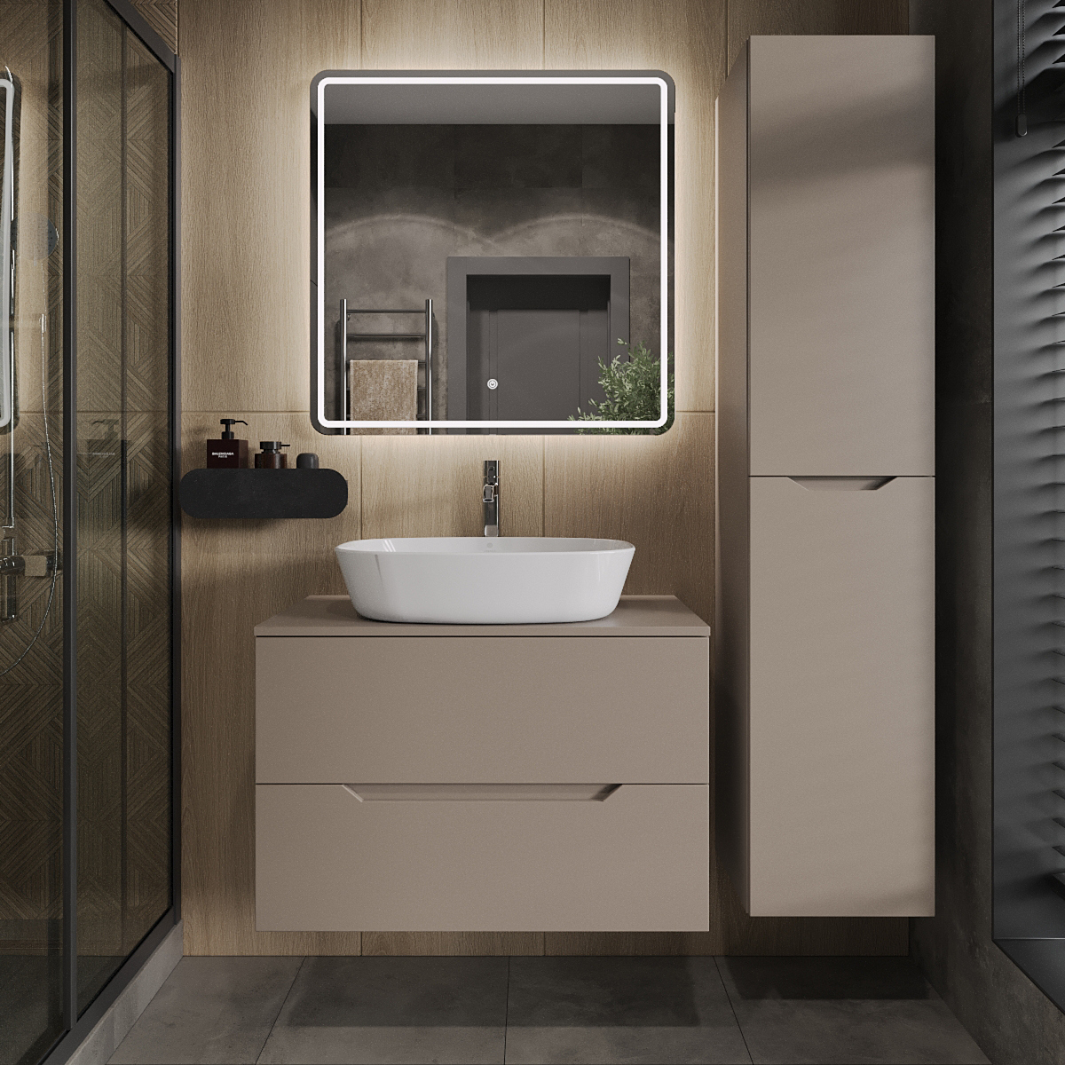 

Мебель для ванной комнаты Orange Line 80 подвесная, 2 ящика, матовый латте с раковиной B08-500W