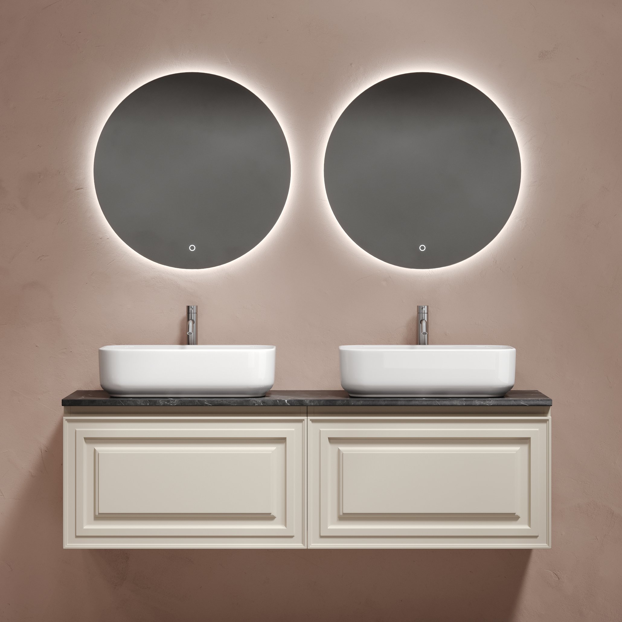 

Мебель для ванной комнаты Sancos Very 140 beige soft, столешница черный мрамор TT140A1X, раковина CN5043