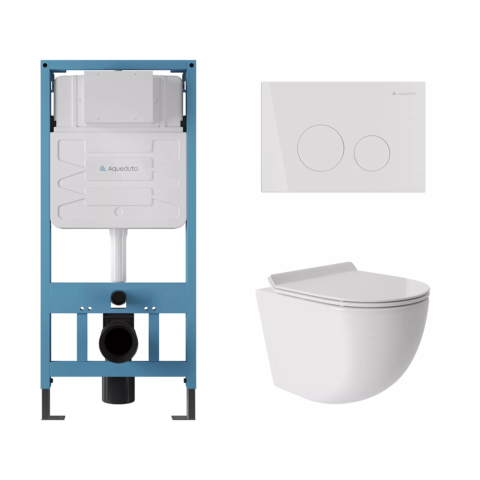 

Комплект унитаза c инсталляцией Aqueduto Ovo с кнопкой смыва Circulo белый