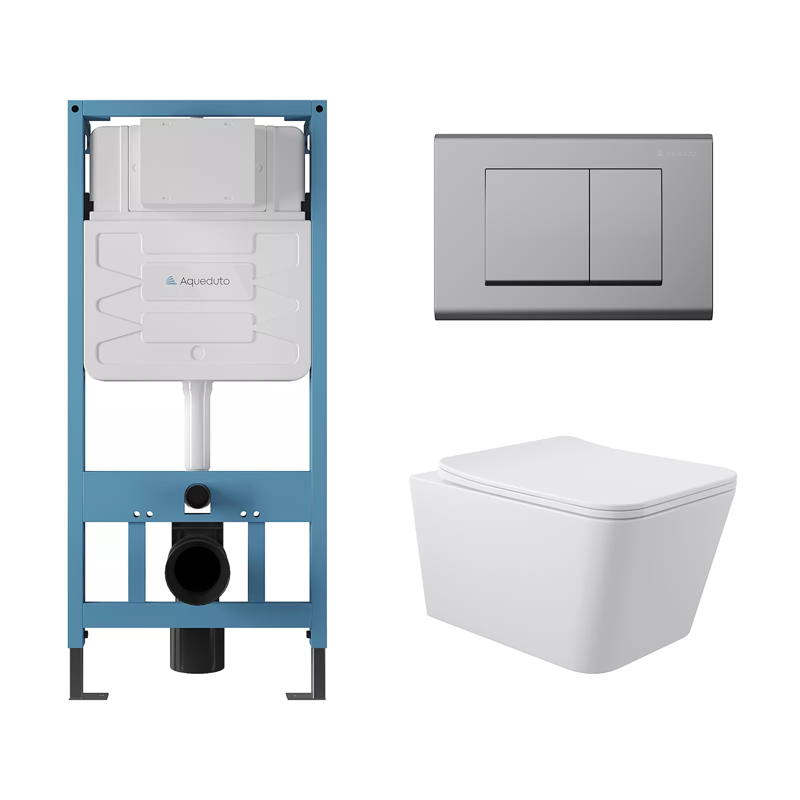 

Комплект унитаза c инсталляцией Aqueduto Macio с кнопкой смыва Quadrado хром