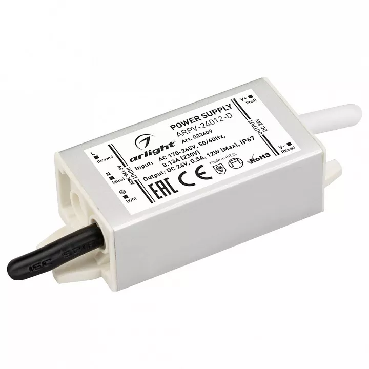 

Блок питания Arlight ARPV-24012-D 24V 12W IP67 0,5A 022409