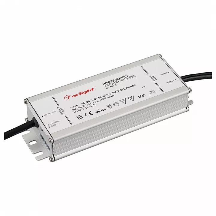 

Блок питания Arlight ARPV-UH24150-PFC 24V 150W IP67 6,3A 024270