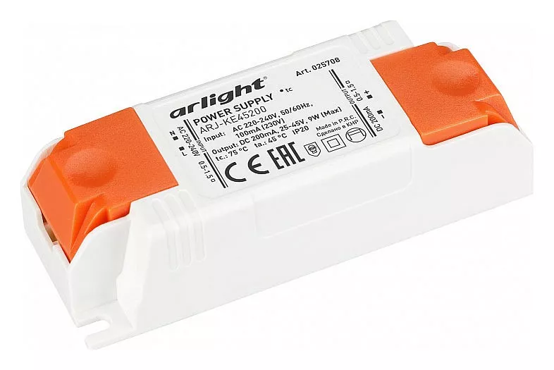

Драйвер Arlight ARJ-KE45200 25-45V 9W IP20 0,2A 025708