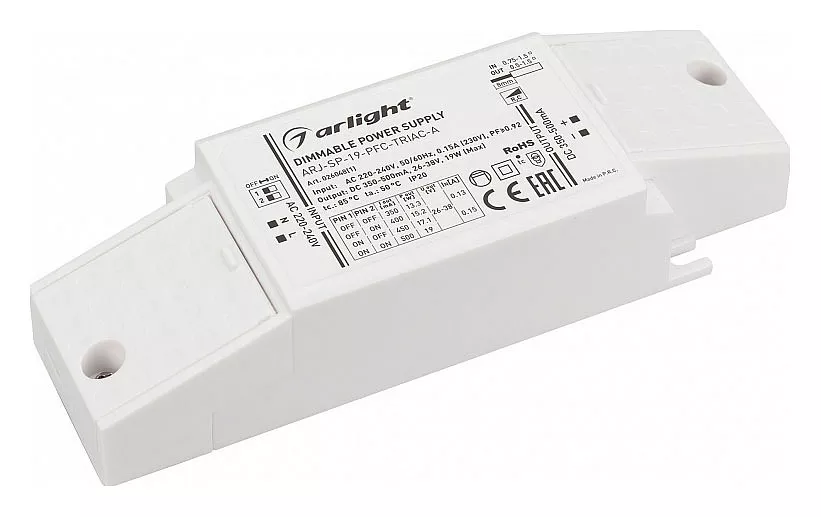 

Драйвер Arlight ARJ-SP-19-PFC-Triac-INS 26-38V 19W IP20 0,35-0,5A 026048(1)