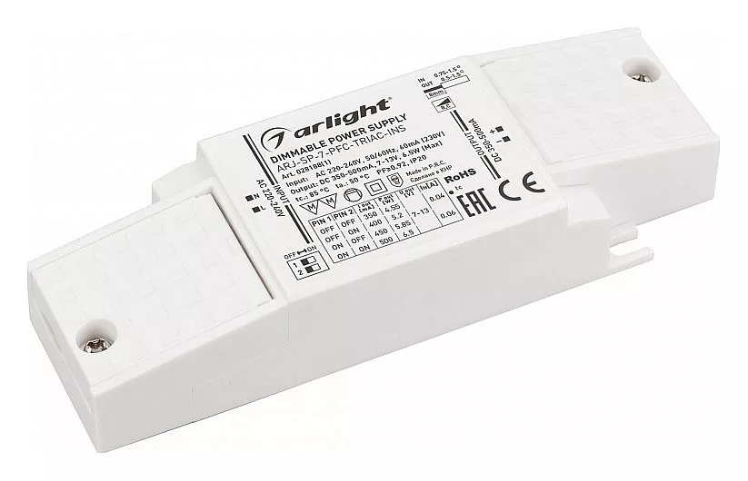 

Драйвер Arlight ARJ-SP-7-PFC-Triac-INS 7-13V 6,5W IP20 0,35-0,5A 028188(1)