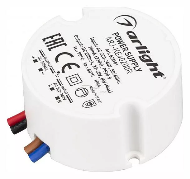 

Драйвер Arlight ARJ-KE40200R 27-40V 8W IP44 0,2A 028189
