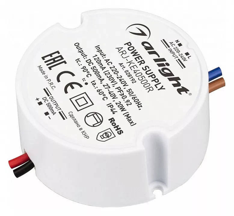 

Драйвер Arlight ARJ-KE40500R 27-40V 20W IP44 0,5A 028192