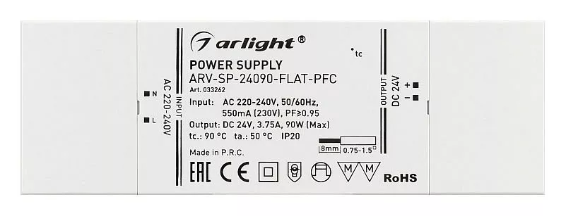 Блок питания Arlight ARV-SP-24012-FLAT-PFC 24V 90W IP20 3,75A 033262