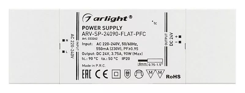 

Блок питания Arlight ARV-SP-24012-FLAT-PFC 24V 90W IP20 3,75A 033262