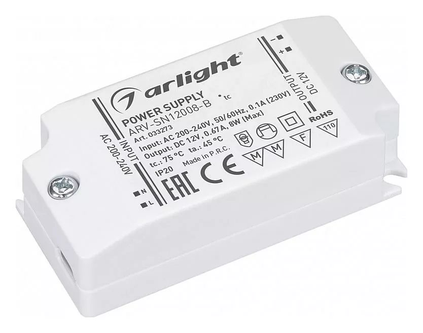 

Блок питания Arlight ARV-SN12008-B 12V 8W IP20 033273