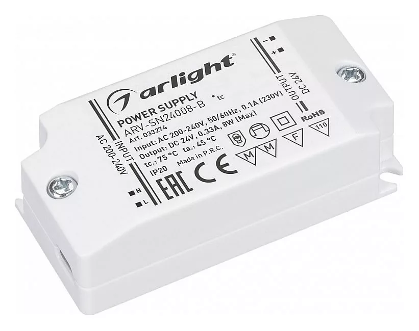 

Блок питания Arlight ARV-SN24008-B 24V 8W IP20 0,33A 033274