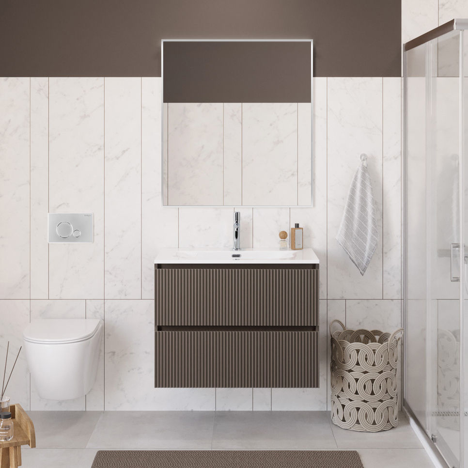 

Мебель для ванной комнаты BelBagno Uno 80 подвесная, 2 ящика, матовая бежевая