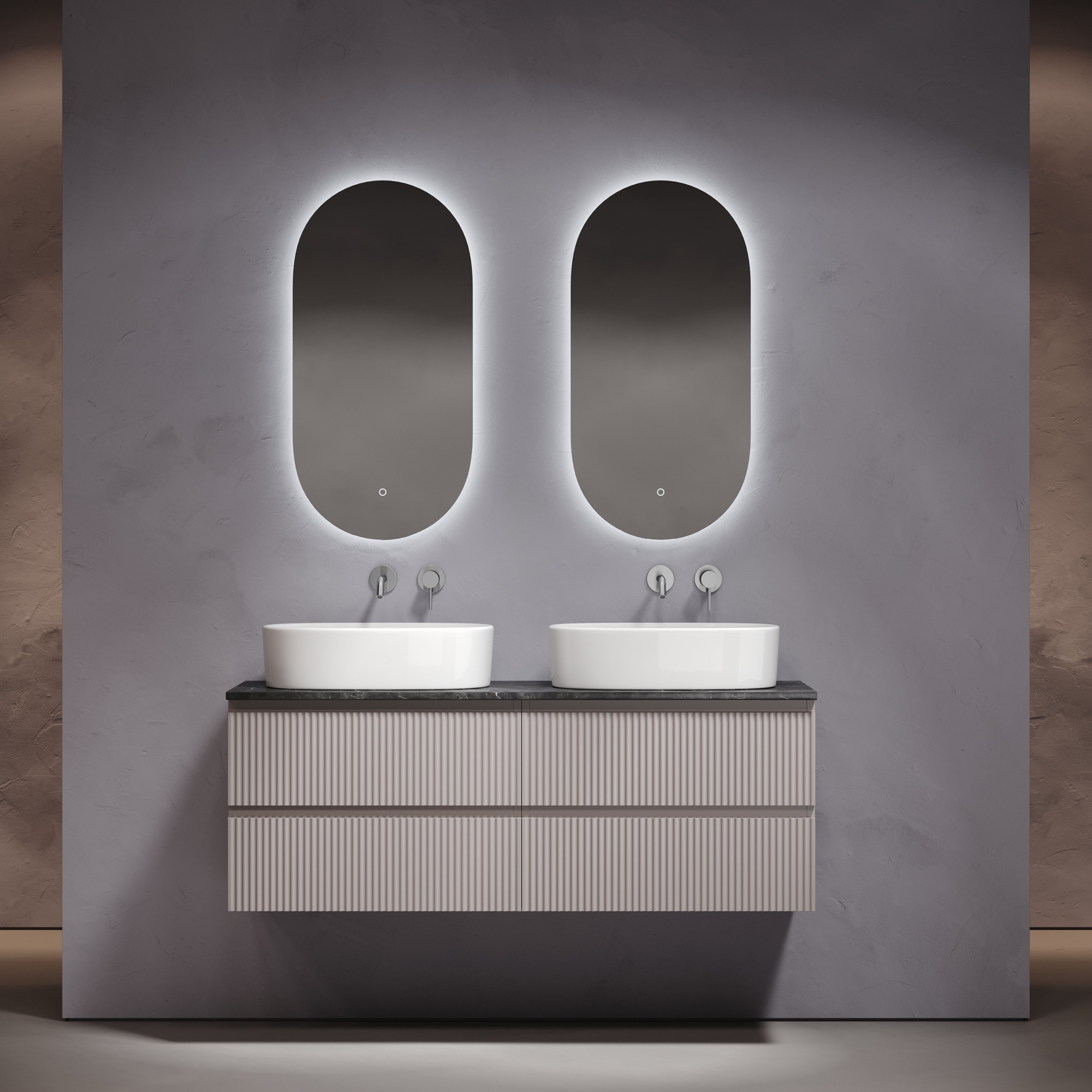 

Мебель для ванной комнаты Sancos Snob R 140 doha soft, столешница черный мрамор TT140A1, раковина CN6075