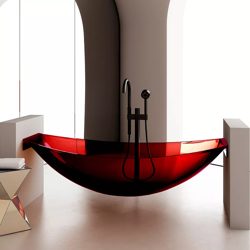 Отдельностоящие ванны  Santehnika Room Акриловая ванна Abber Kristall AT9704 Rubin 180x80 см, подвесная, красная, овальная, с донным клапаном